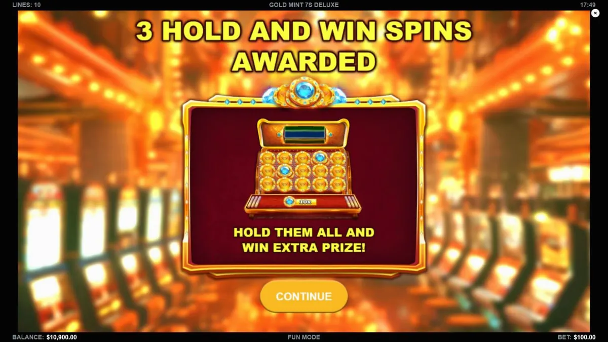 Tampilan visual slot Gold Mint 7s Deluxe dengan simbol emas dan permata